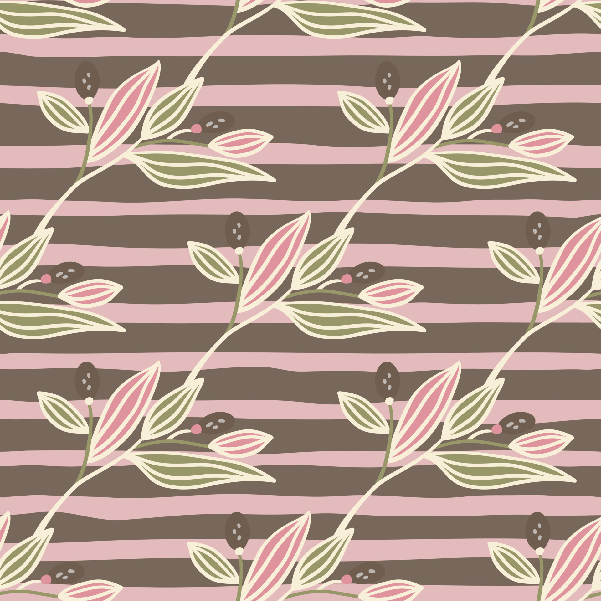 Barberry twigs seamless pattern. Wild berries floral wallpaper