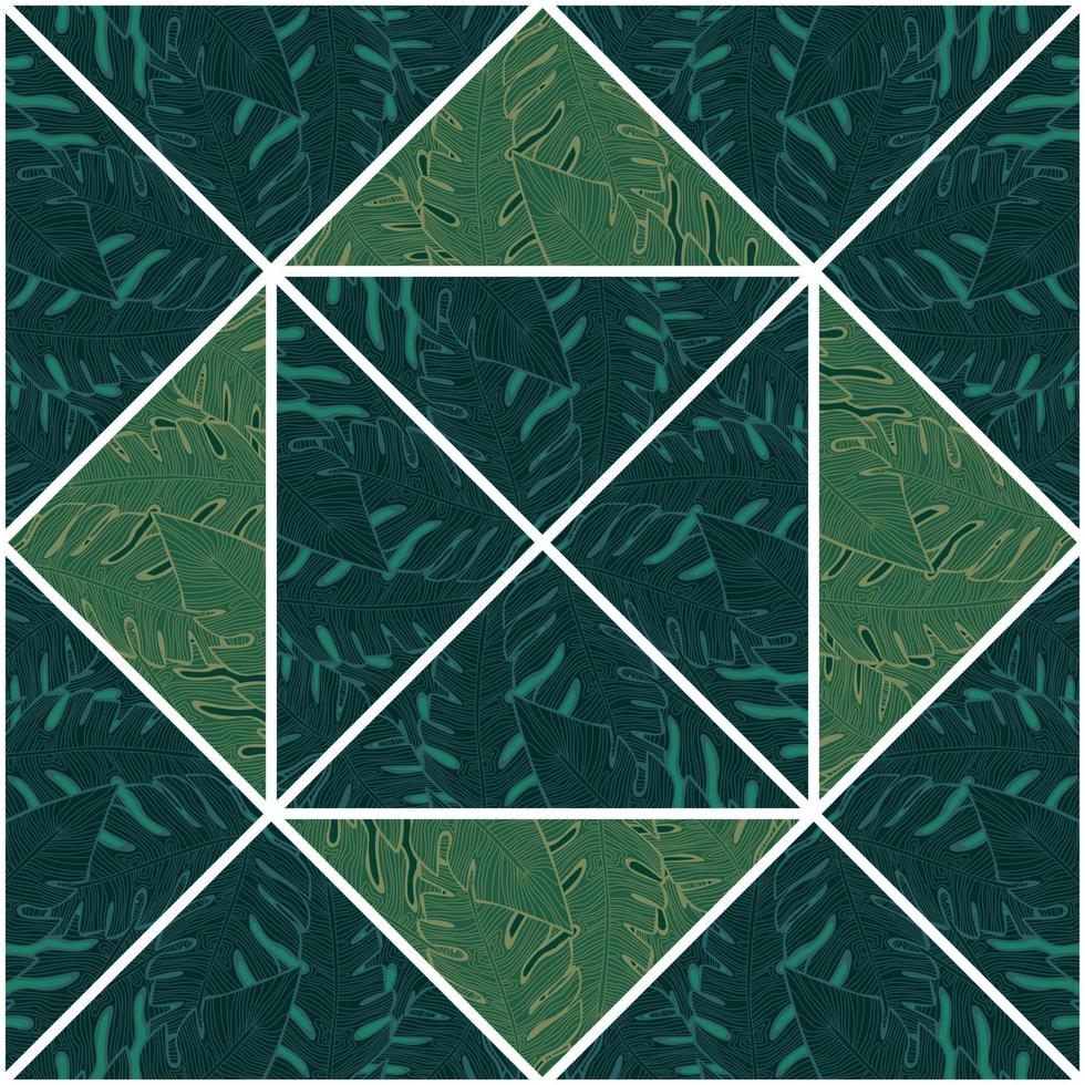 el contorno contorneado deja un patrón sin fisuras de mosaico. azulejo de hoja de palma. fondo de pantalla sin fin de follaje botánico. vector