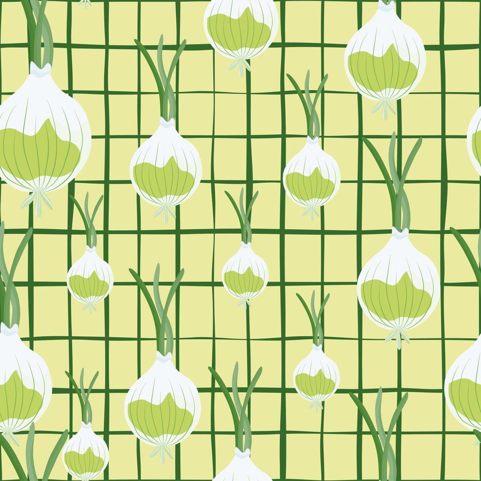 Hand drawn onion bulb seamless pattern. Onion in doodle style endless wallpaper. vector