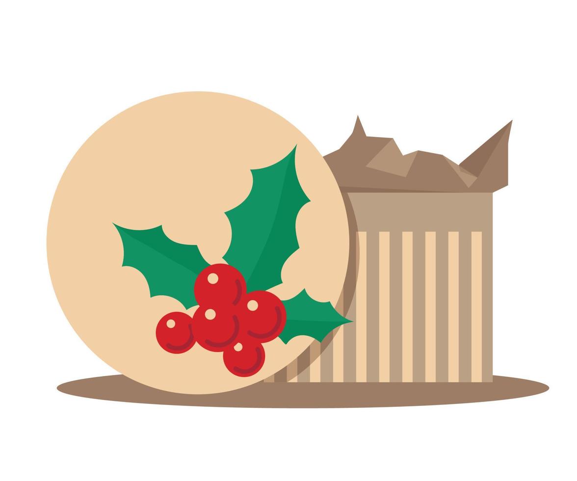 Gift box with Christmas decor. Vector image.