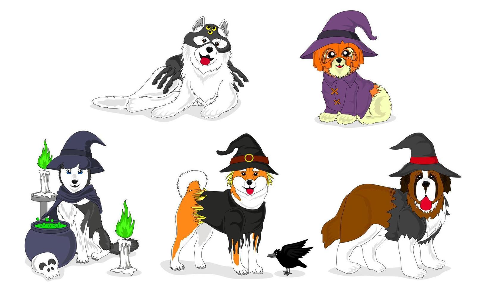 Collection of dogs wearing halloween costumes, illustrations, vectors, editable, eps 10 vector