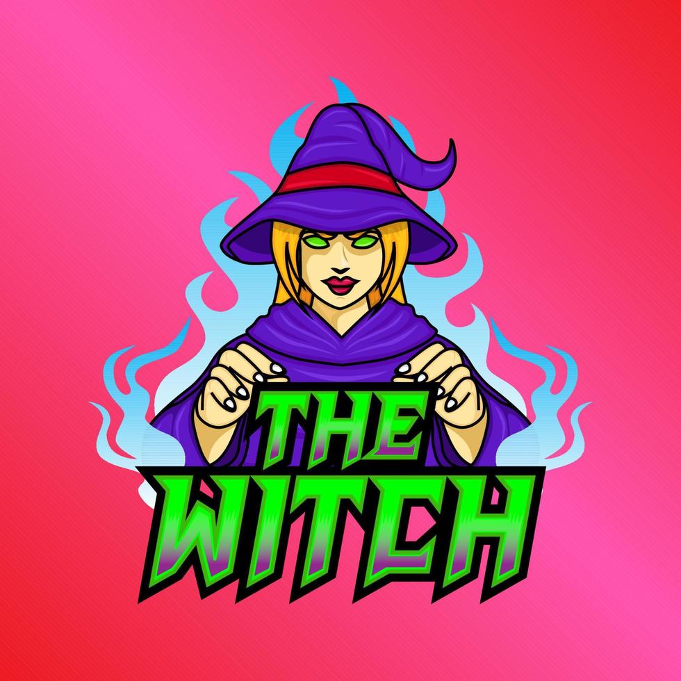 witch e sport logo, mystical power, strong, mysterious, emblem, mascot, web, game, printing and more vector