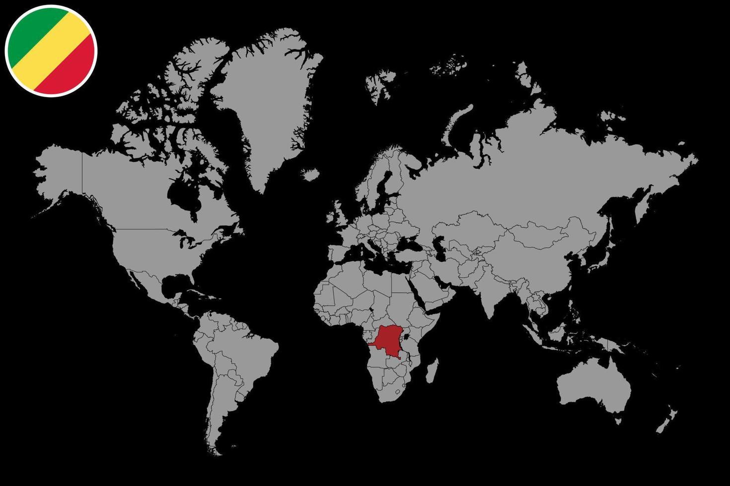 Pin map with Democratic Republic of the Congo flag on world map. Vector illustration.