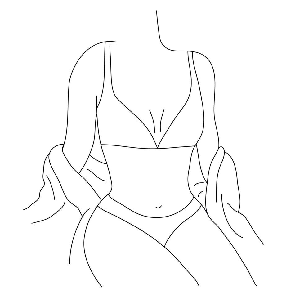 vector ilustración de cuerpo de mujer hermosa. figura femenina lineal minimalista. lencería abstracta, arte de línea sensual bikini. cuerpo positivo