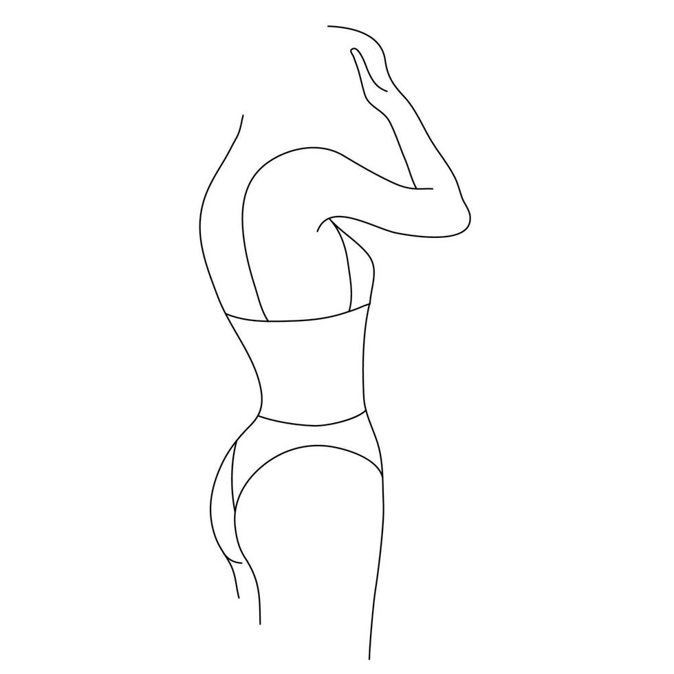 vector ilustración de cuerpo de mujer hermosa. figura femenina lineal minimalista. lencería abstracta, arte de línea sensual bikini. cuerpo positivo