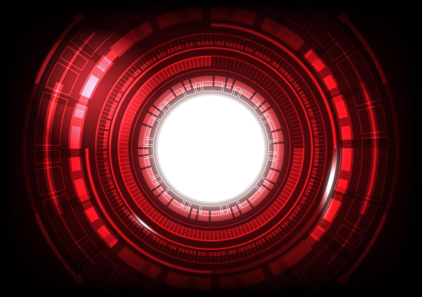 Fondo de tecnología de ingeniería y ciberespacio digital rojo vectorial abstracto con círculo de luz de neón vector