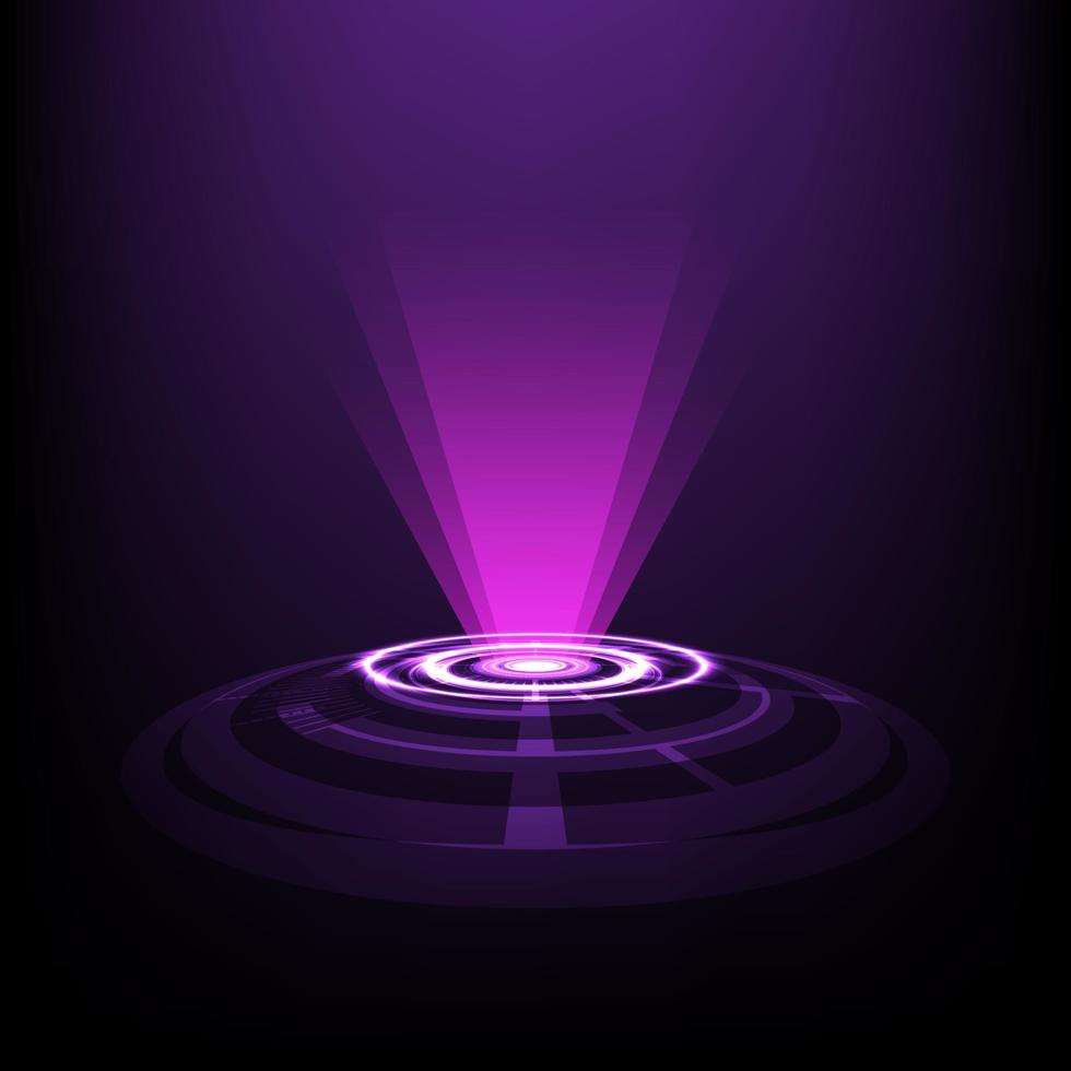 Abstract vector pink hologram futuristic circle background. High tech and Sci-fi  technology design with round shape pattern and beam lights.
