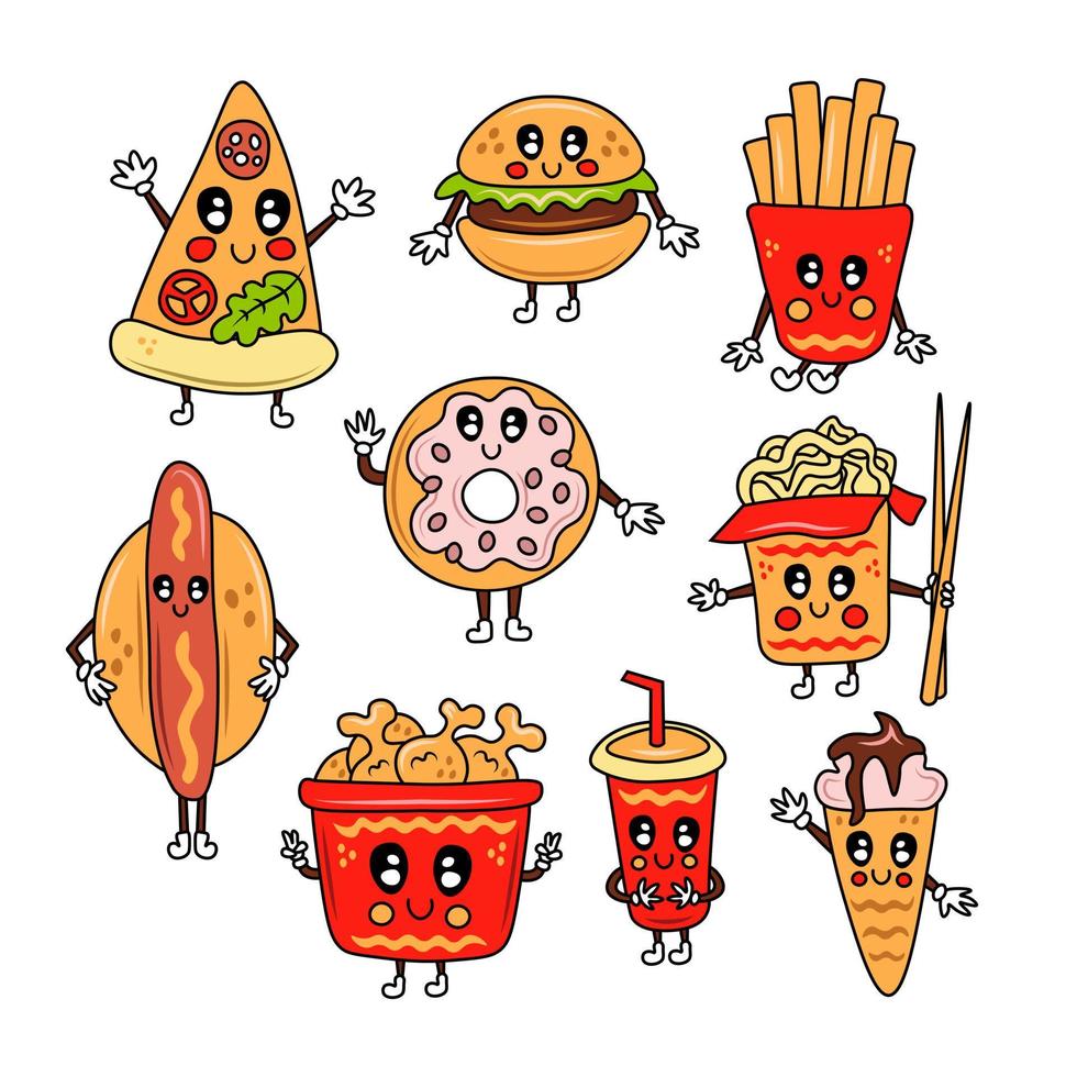 conjunto de personajes de dibujos animados de comida rápida vector