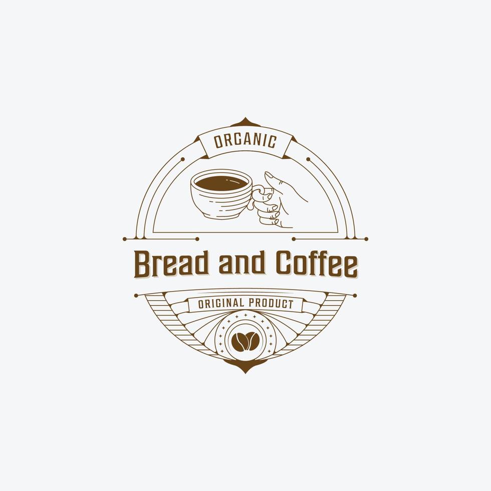 café orgánico logotipo icono diseño vector ilustración línea arte, taza de café hecha a mano
