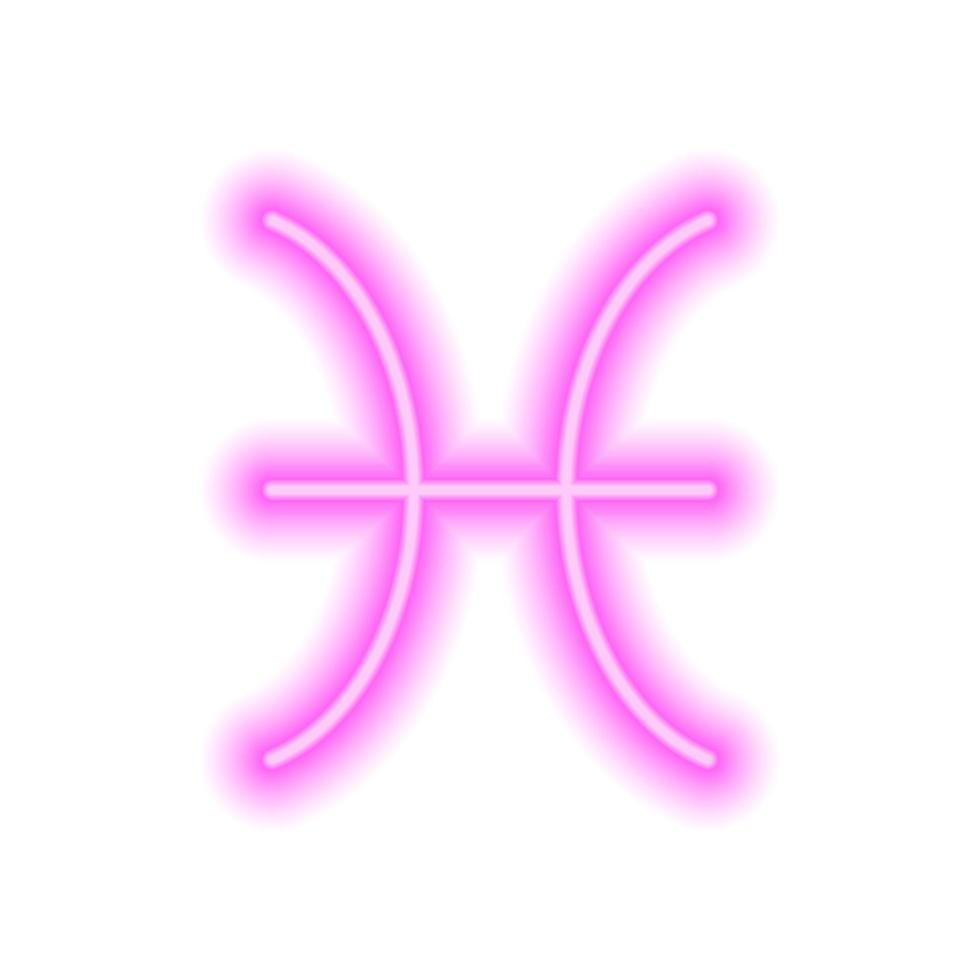 Pink neon zodiac sign Pisces on white. Predictions, astrology, horoscope. vector