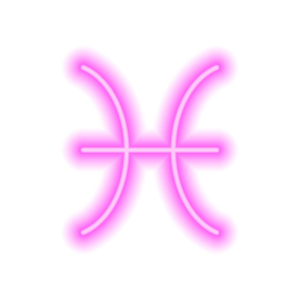 Pink neon zodiac sign Pisces on white. Predictions, astrology, horoscope. vector