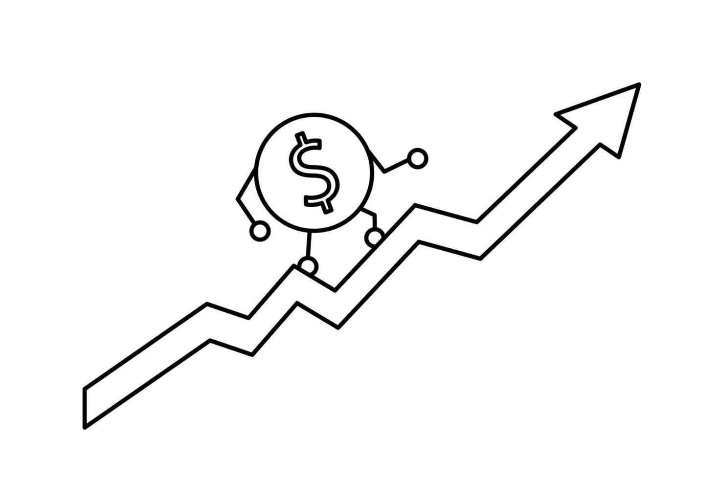 The dollar coin rises up the red arrow. The concept of a successful business. Outline illustration vector