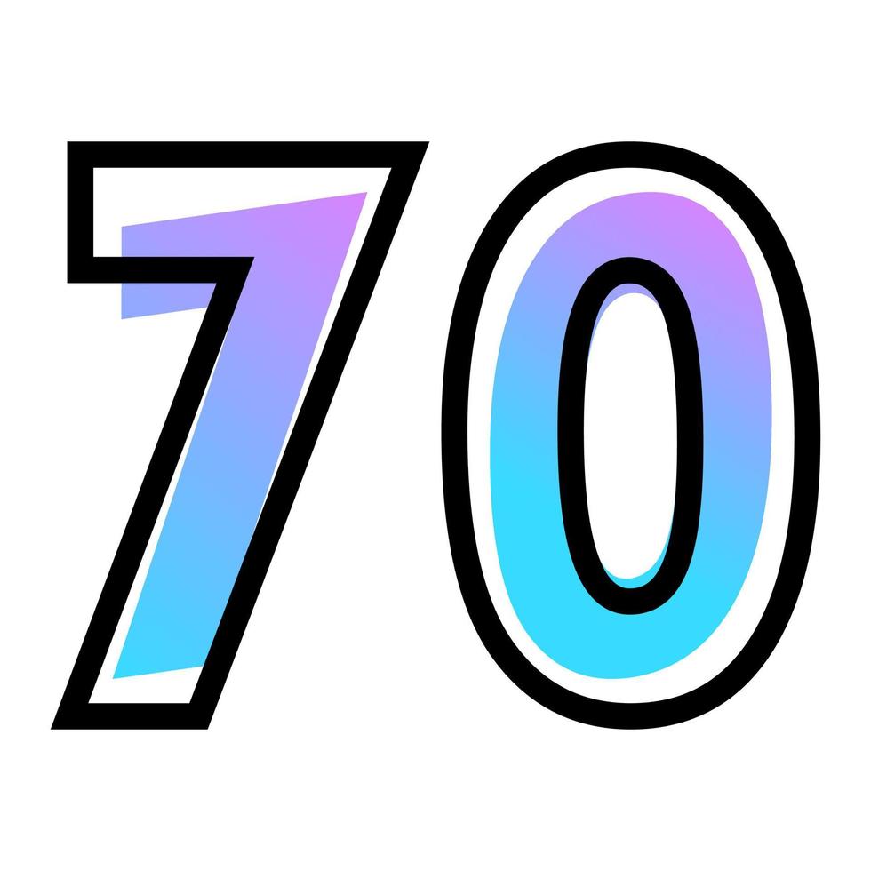 Vector number 70 with blue-purple gradient color and black outline