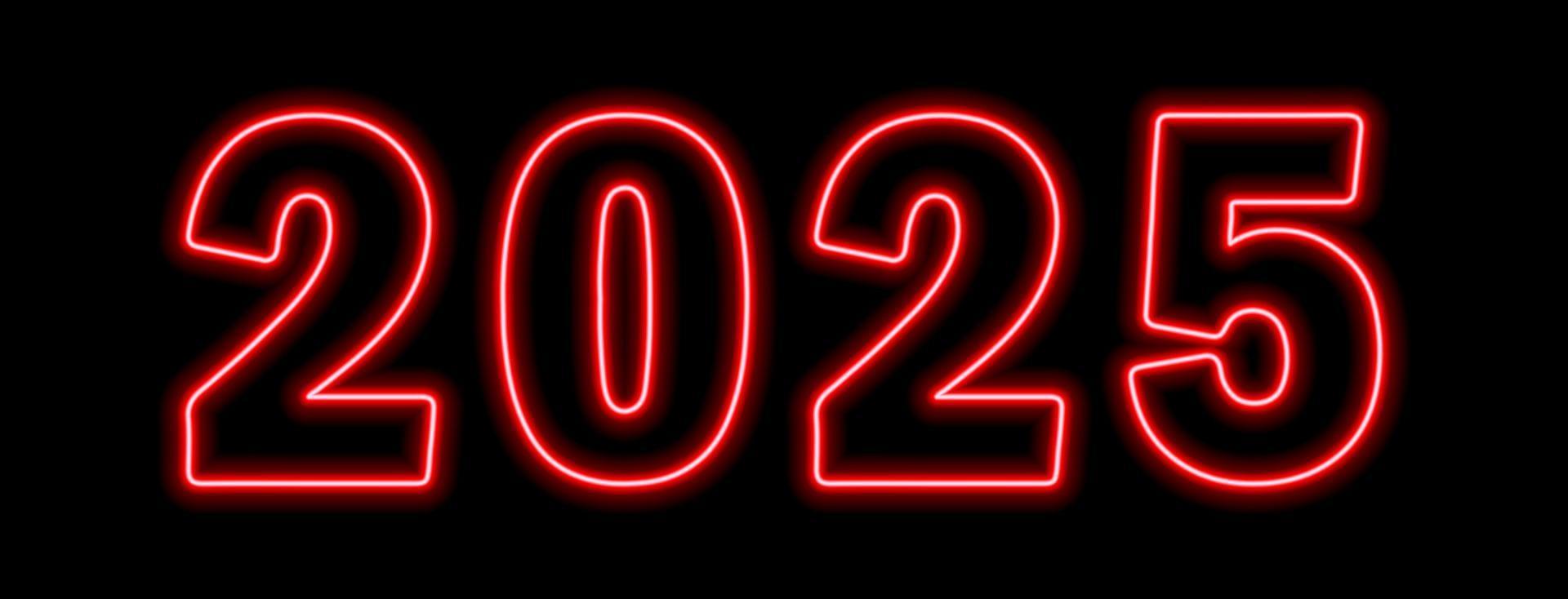 Red neon colored 2025 year on black background 13431224 Vector Art at