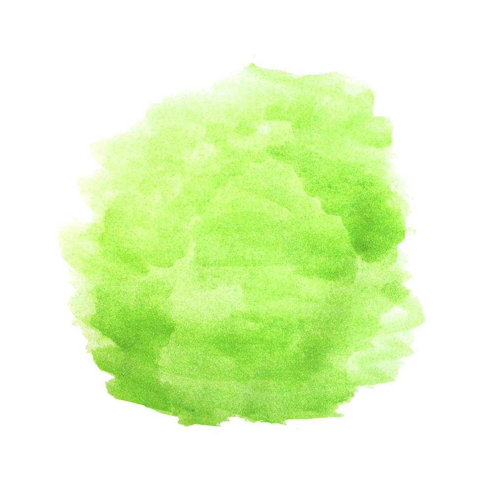 Round stain of watercolor paint green color isolated on white. Background for text. Vector illustration