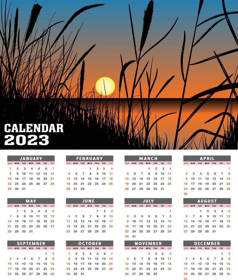 Plantilla de calendario de estilo moderno dibujado a mano de año nuevo 2023 vector