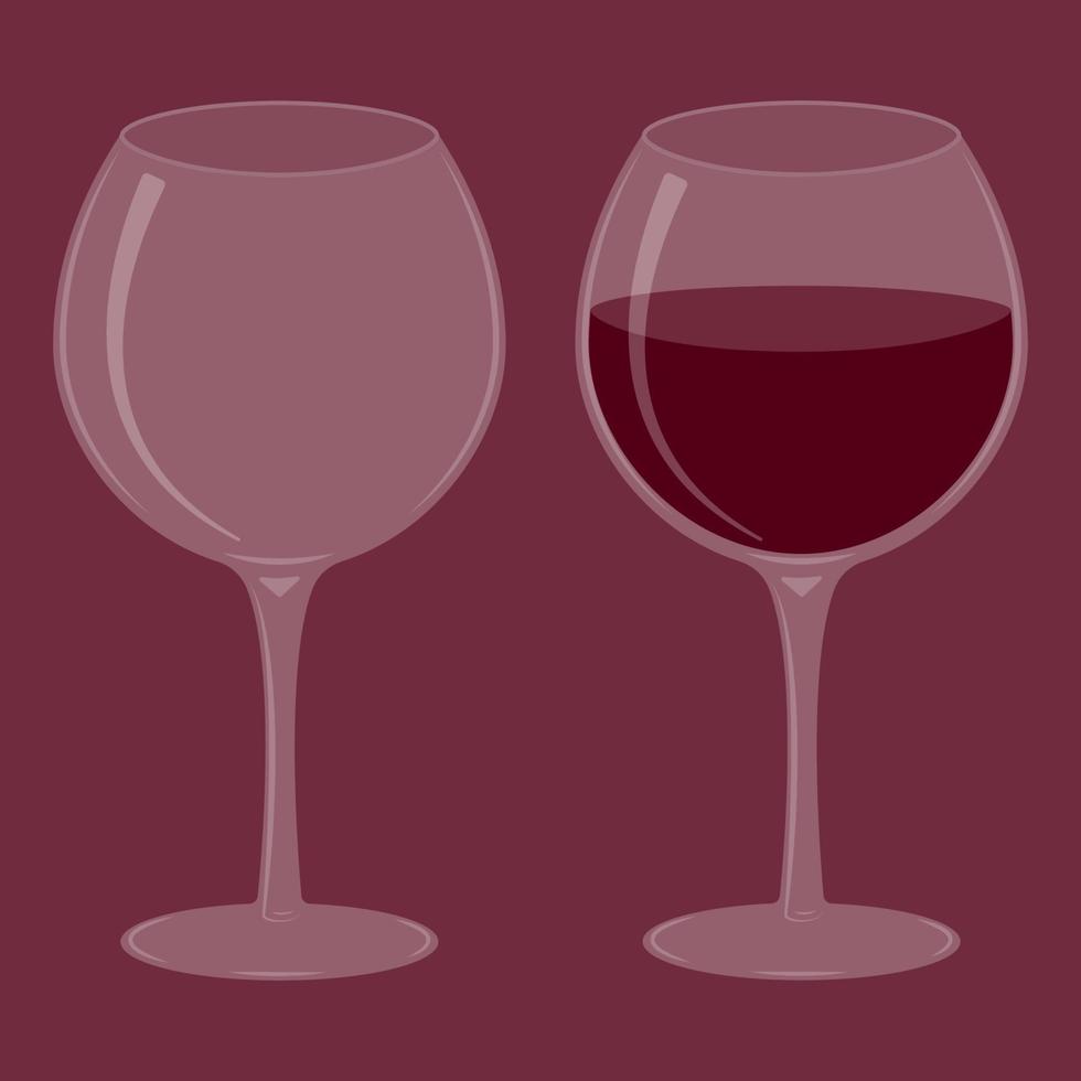 The glass for red wine is empty and full. Vector illustration.