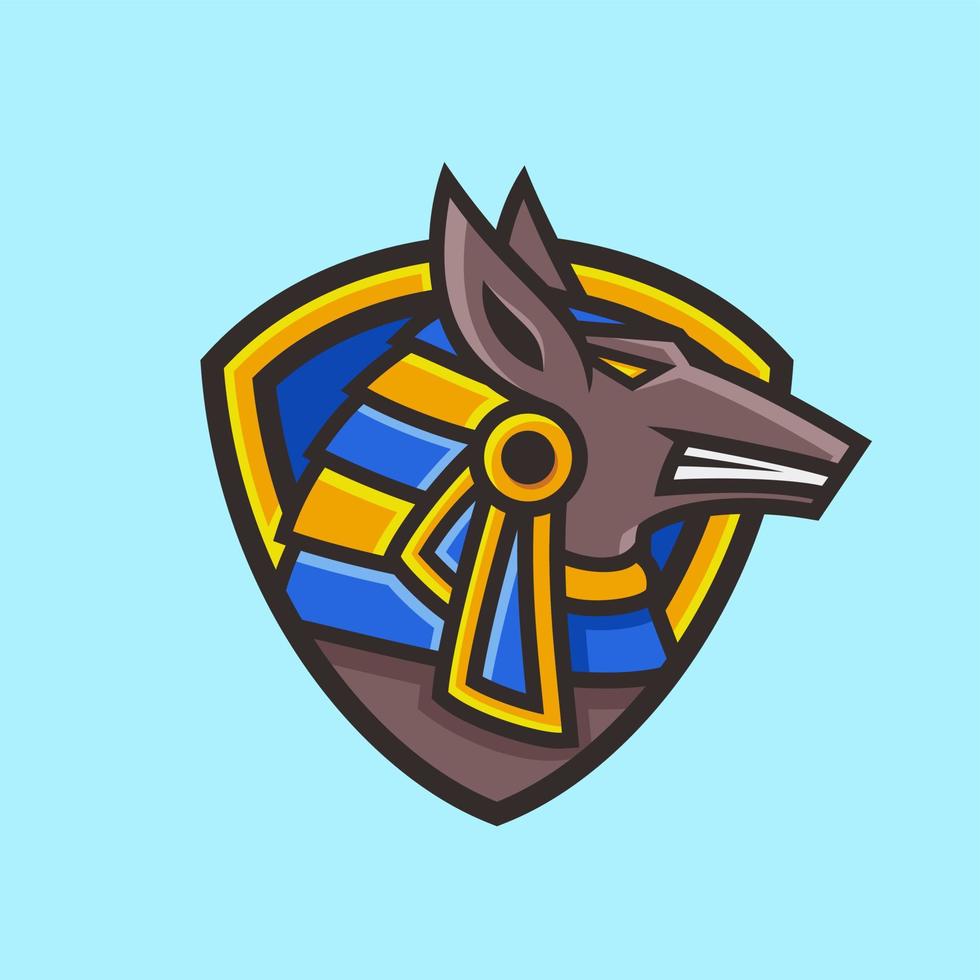 Anubis badge mascot cartoon character, flat design style vector