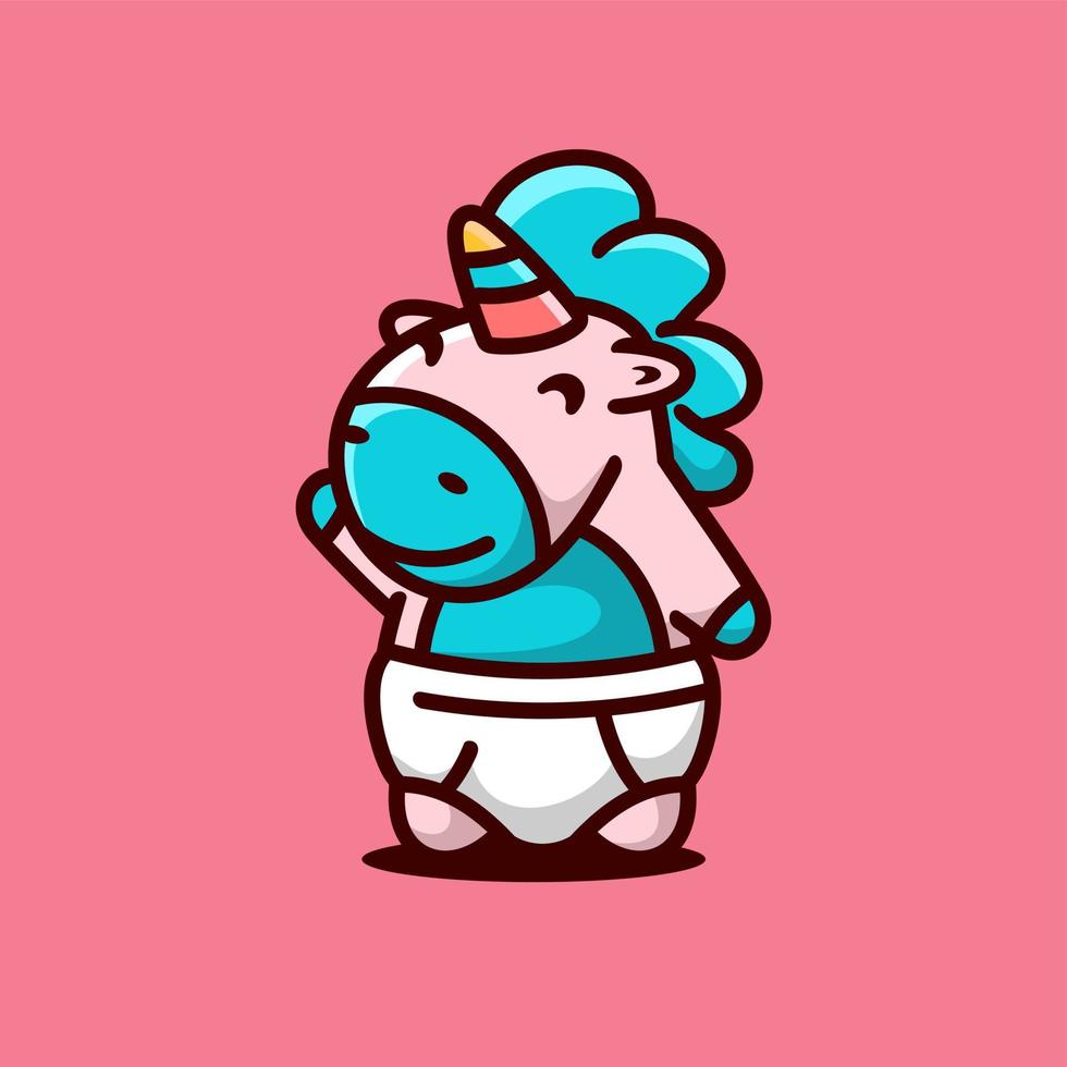 Cute baby unicorn mascot cartoon character, flat design style vector