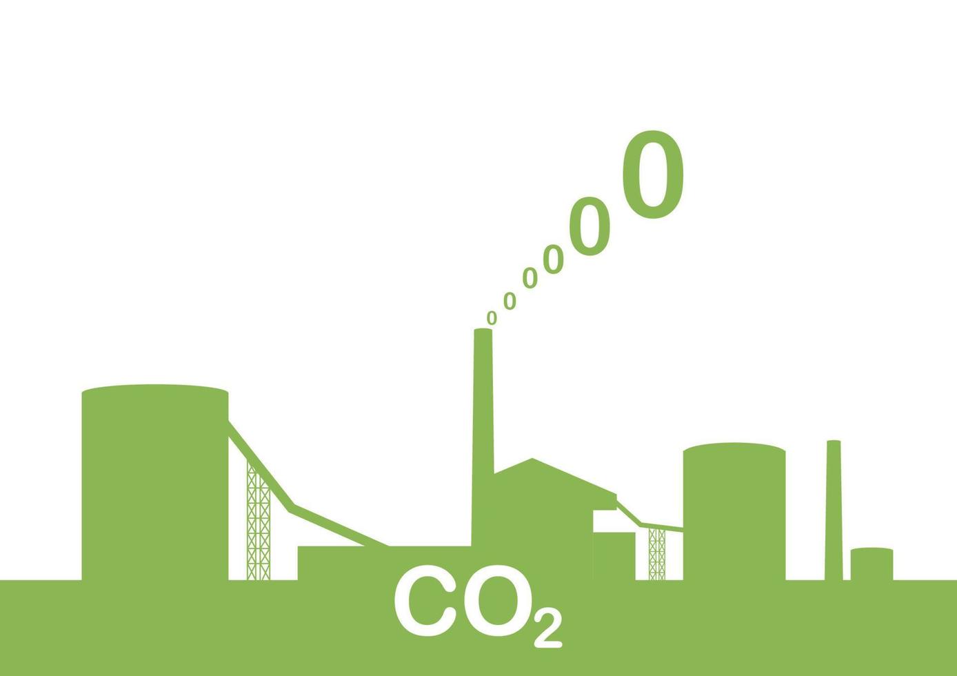 Green factory silhouette with zero carbon emission atmosphere pollution. vector