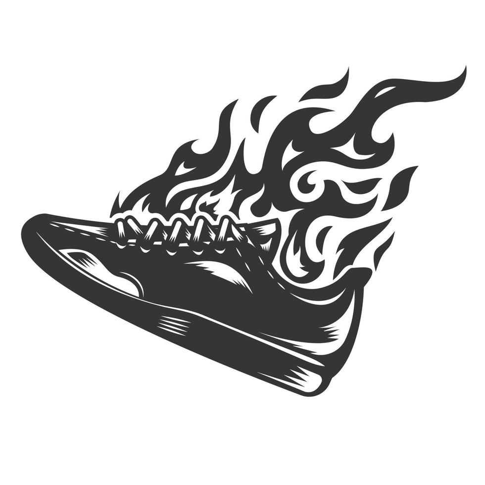 Hot running shoe fire logo silhouette. run club graphic design logos or icons. vector illustration.