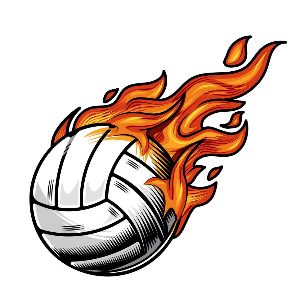 voleibol en la ilustración de vector de fuego.