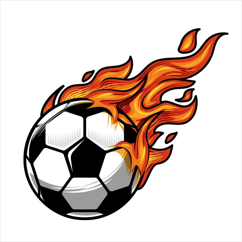 balón de fútbol en la ilustración de vector de fuego.