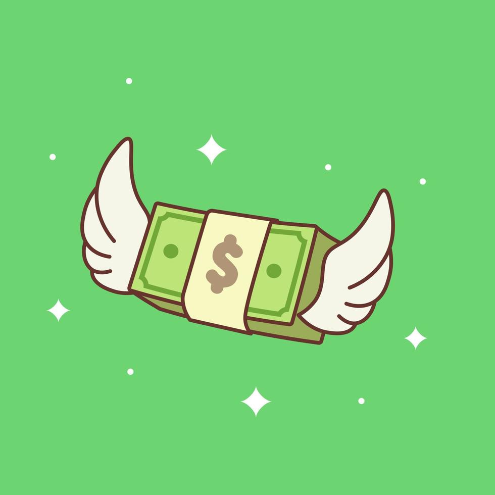 Flyfing stack of dollars, flat design cartoon vector icon illustration