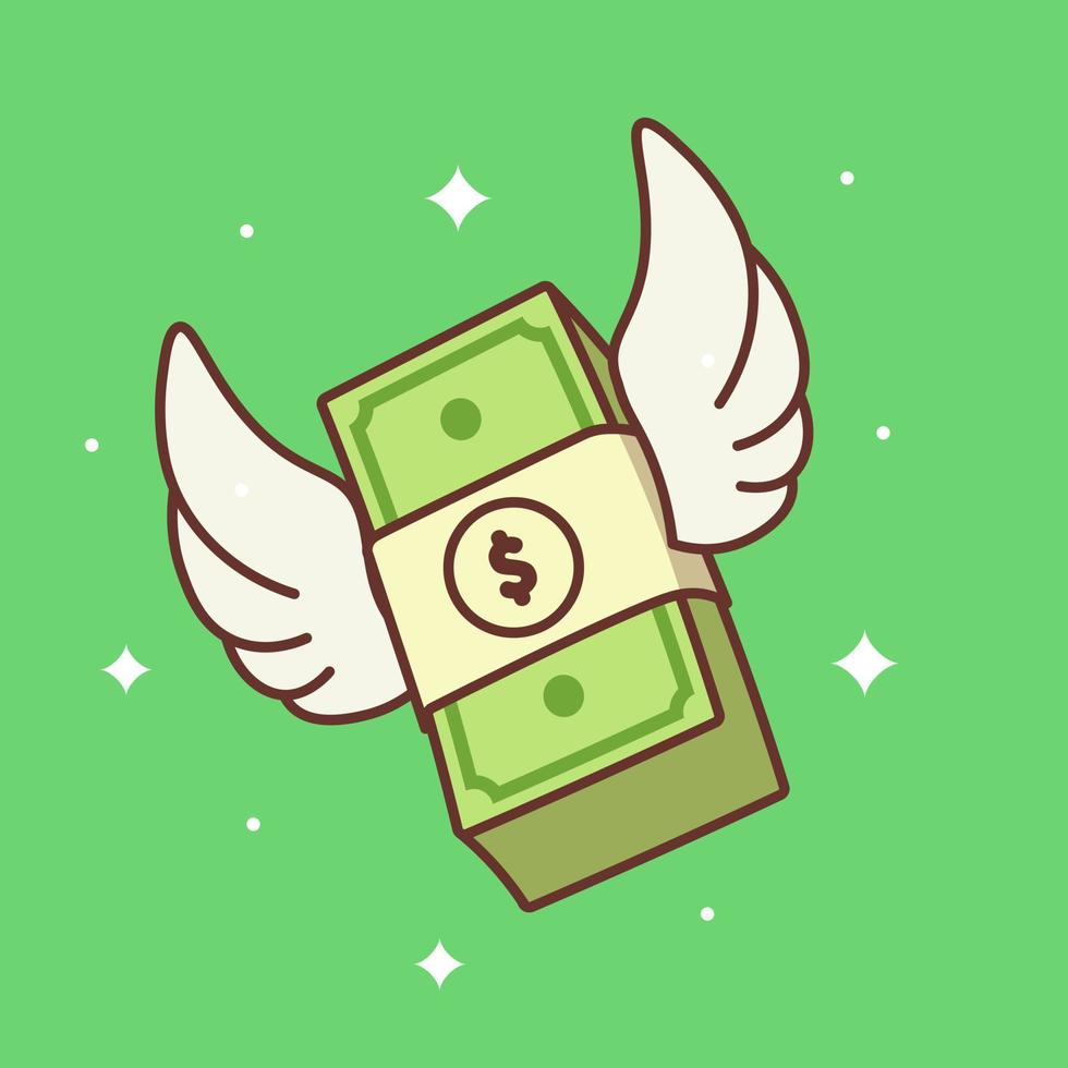 Flyfing stack of money, finance flat design concept cartoon vector icon illustration