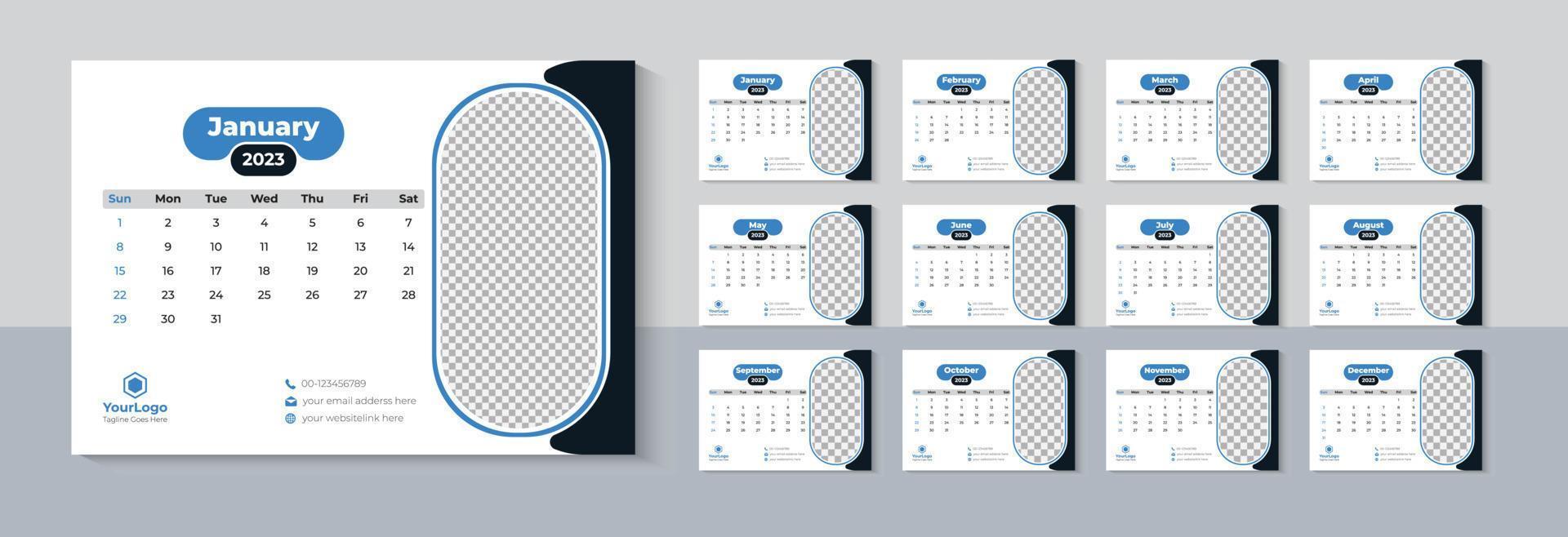 Creative Desk Calendar 2023 Design, Business Calendar 2023 Template Pro Download vector