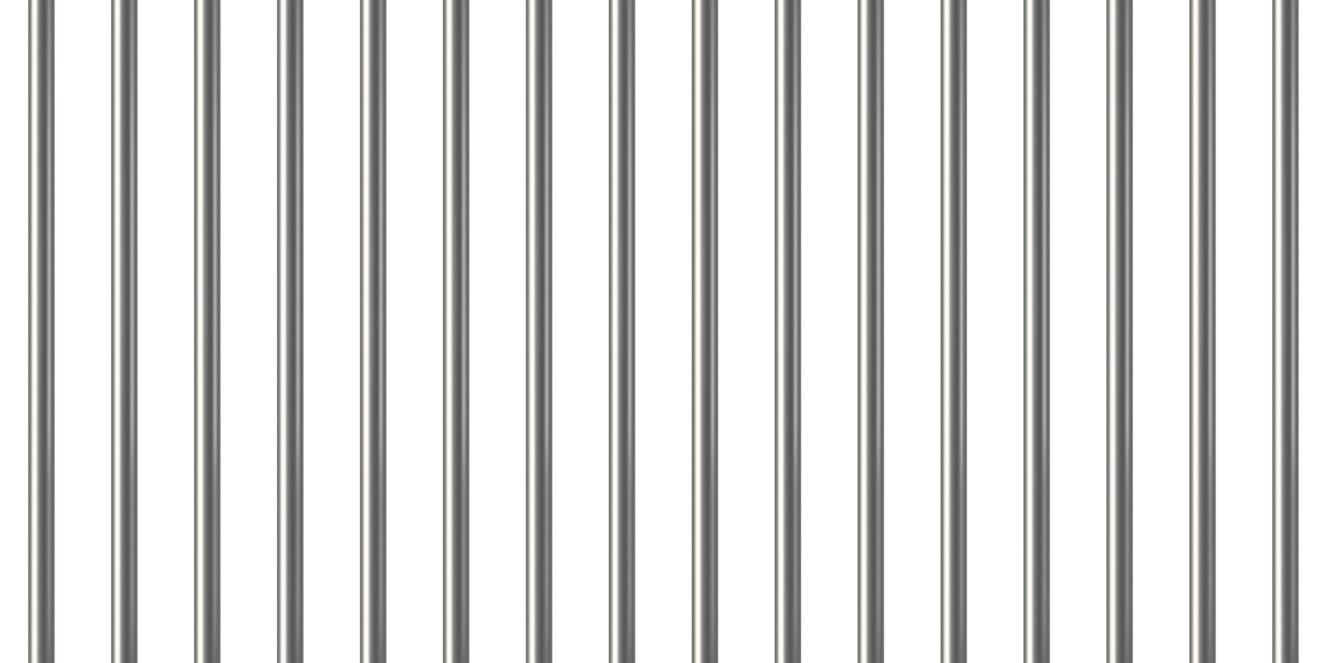 Realistic prison metal bars. Prison fence. Jail grates. Iron jail cage. Metal rods. Criminal grid background. Vector pattern. Illustration isolated on white background