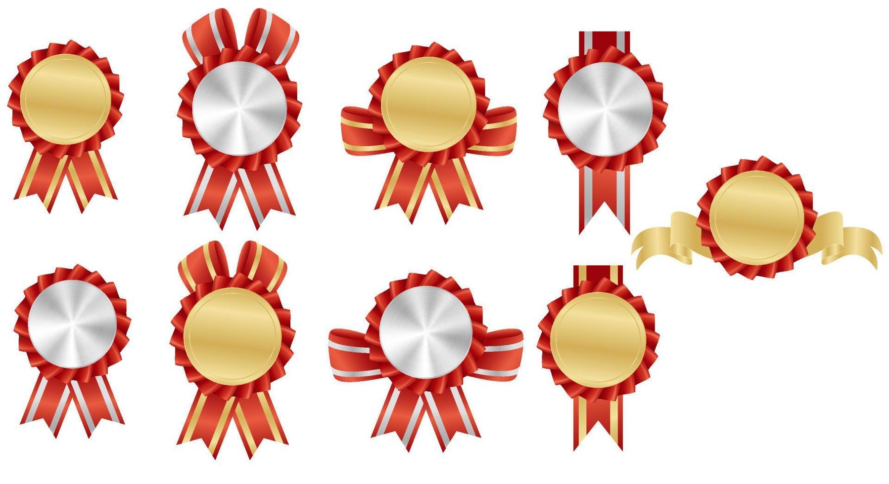 award gold coin and red ribbon vector