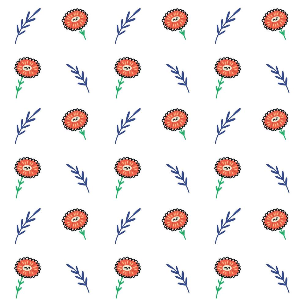Seamless minimalist flower and leaf pattern. Nature botanical wallpaper. Flat vector fabric wrapping paper on white background