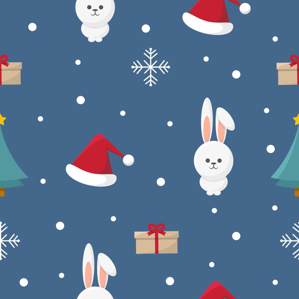 christmas seamless pattern with rabbits vector