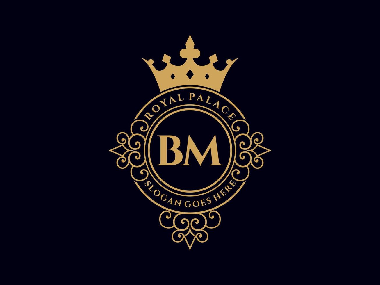Letter BM Antique royal luxury victorian logo with ornamental frame. vector