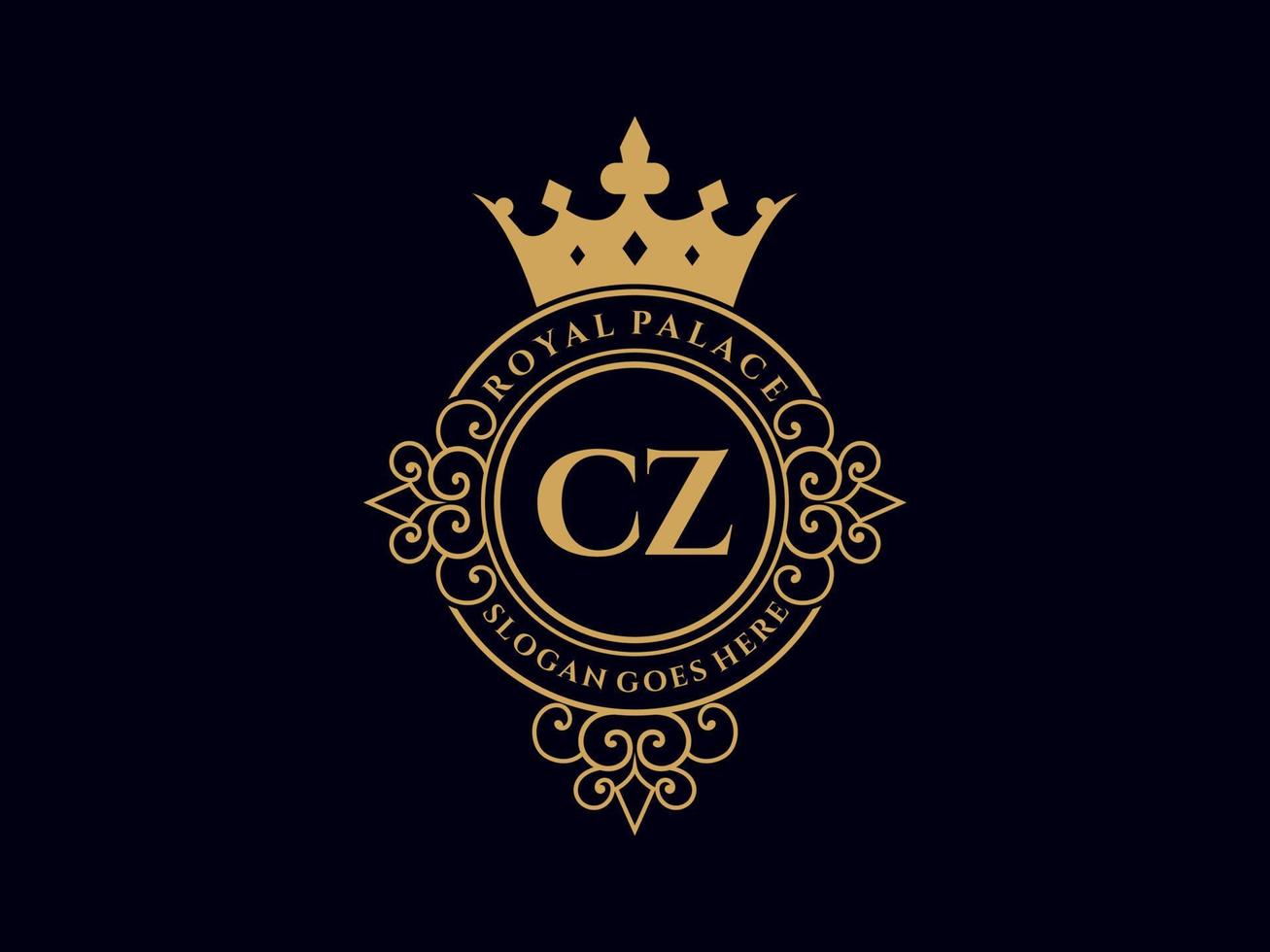 Letter CZ Antique royal luxury victorian logo with ornamental frame. vector