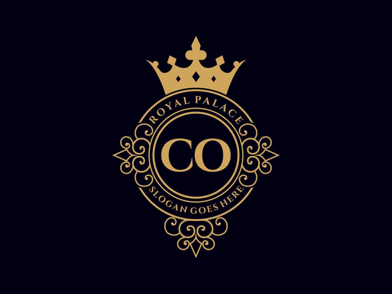 Letter CO Antique royal luxury victorian logo with ornamental frame. vector