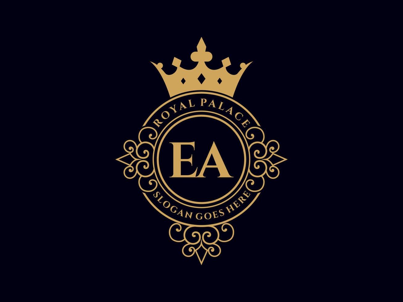 letra ea logotipo victoriano de lujo real antiguo con marco ornamental. vector