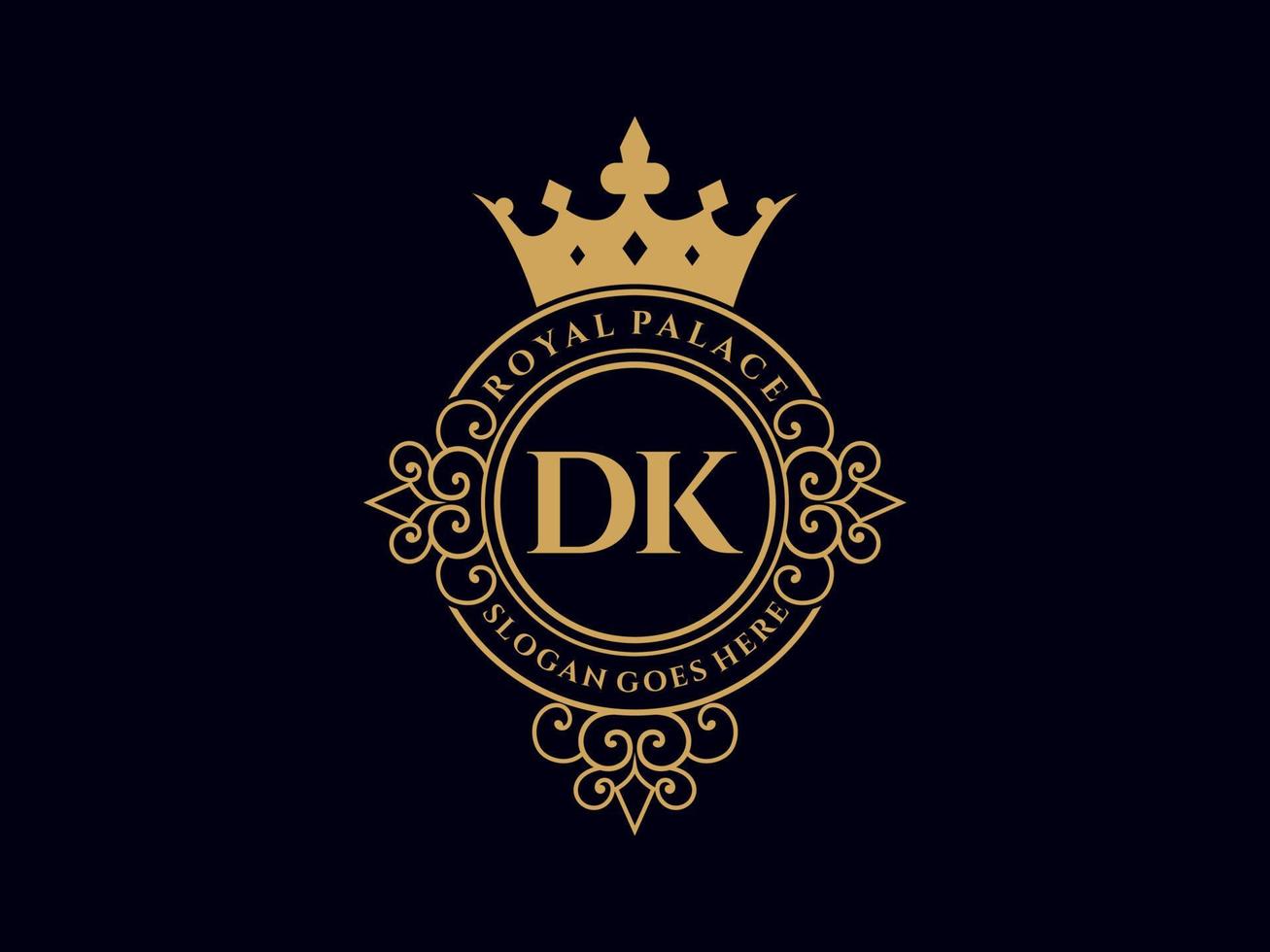 Letter DK Antique royal luxury victorian logo with ornamental frame. vector