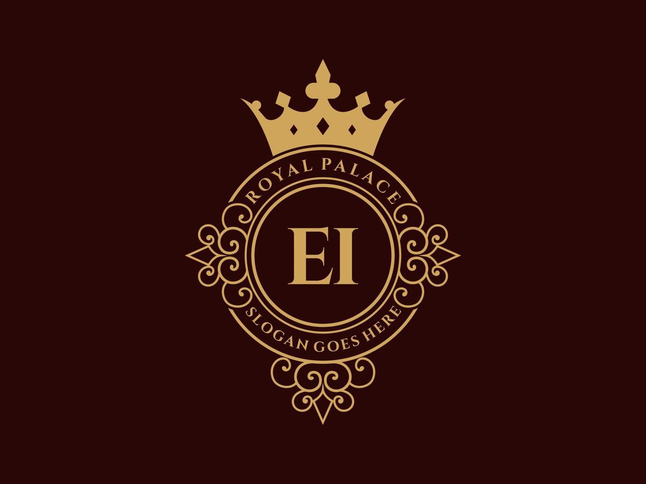 letra ei antiguo logotipo victoriano de lujo real con marco ornamental. vector