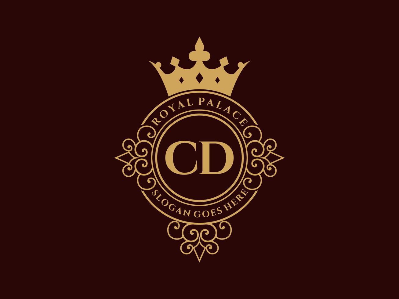 letra cd logotipo victoriano de lujo real antiguo con marco ornamental. vector