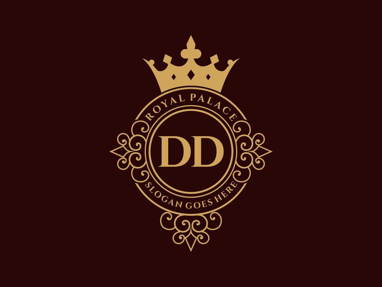 Letter DD Antique royal luxury victorian logo with ornamental frame. vector