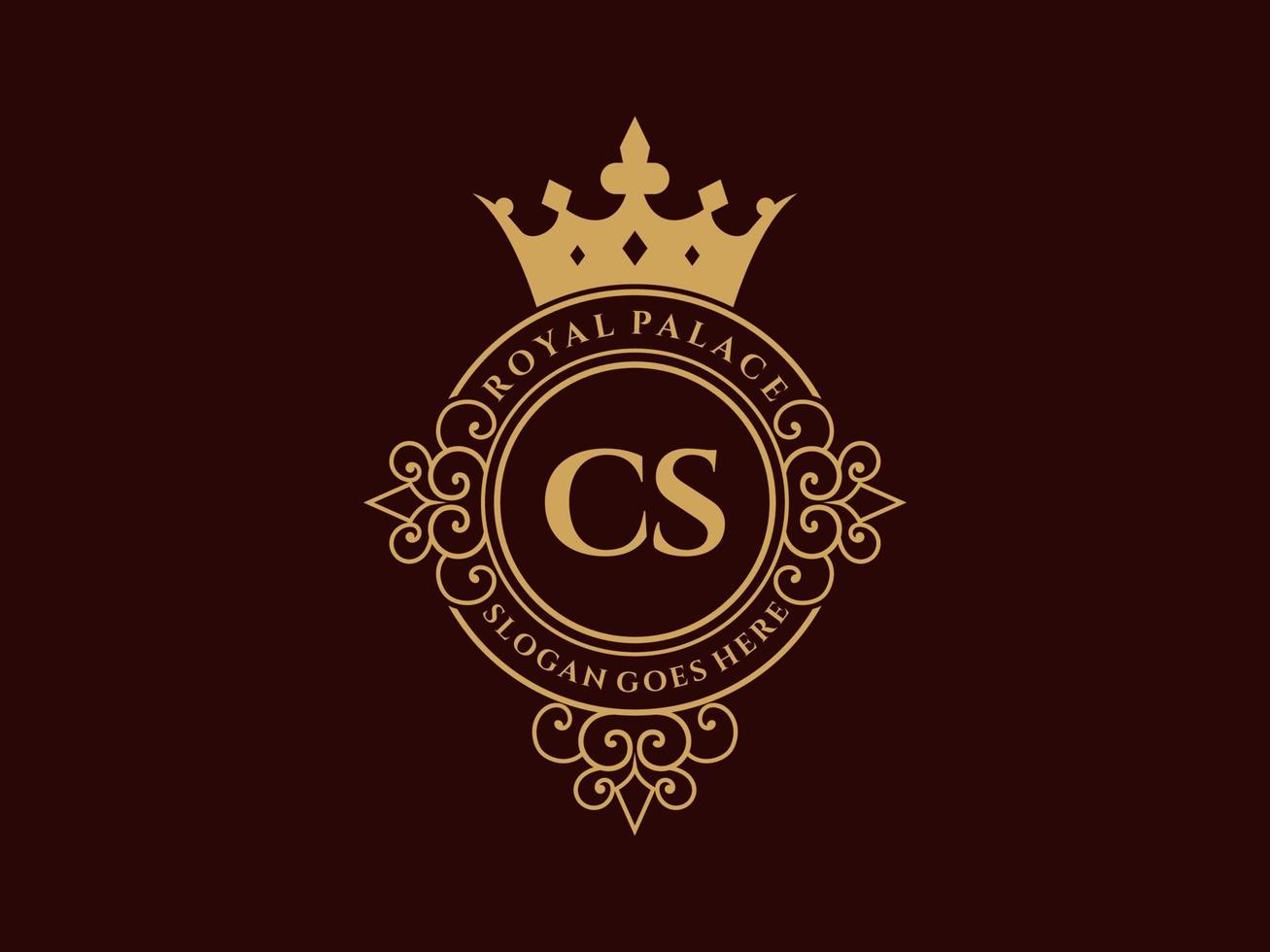 Letter CS Antique royal luxury victorian logo with ornamental frame. vector