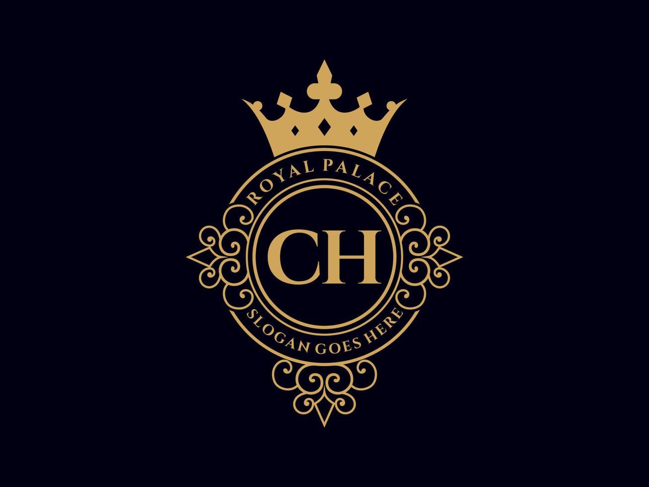 letra ch logotipo victoriano de lujo real antiguo con marco ornamental. vector