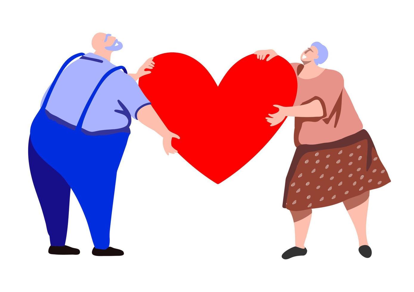 una pareja de ancianos enamorados. un hombre y una mujer sostienen un corazón vector