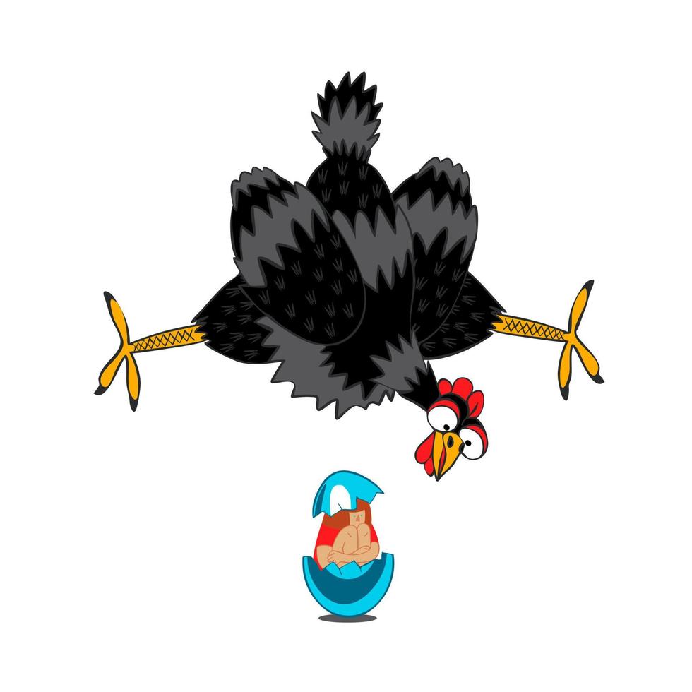 A laying hen laid an egg with a human baby. Happy birthday greetings vector