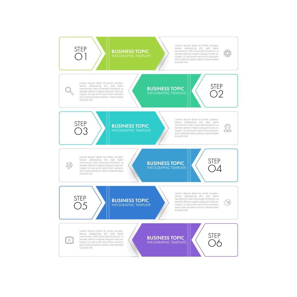 Infographic design template can be used for presentation, banner, graphic, business flow and diagram. Modern flat Timeline template with 6 option, parts, step for process. Abstract template. vector