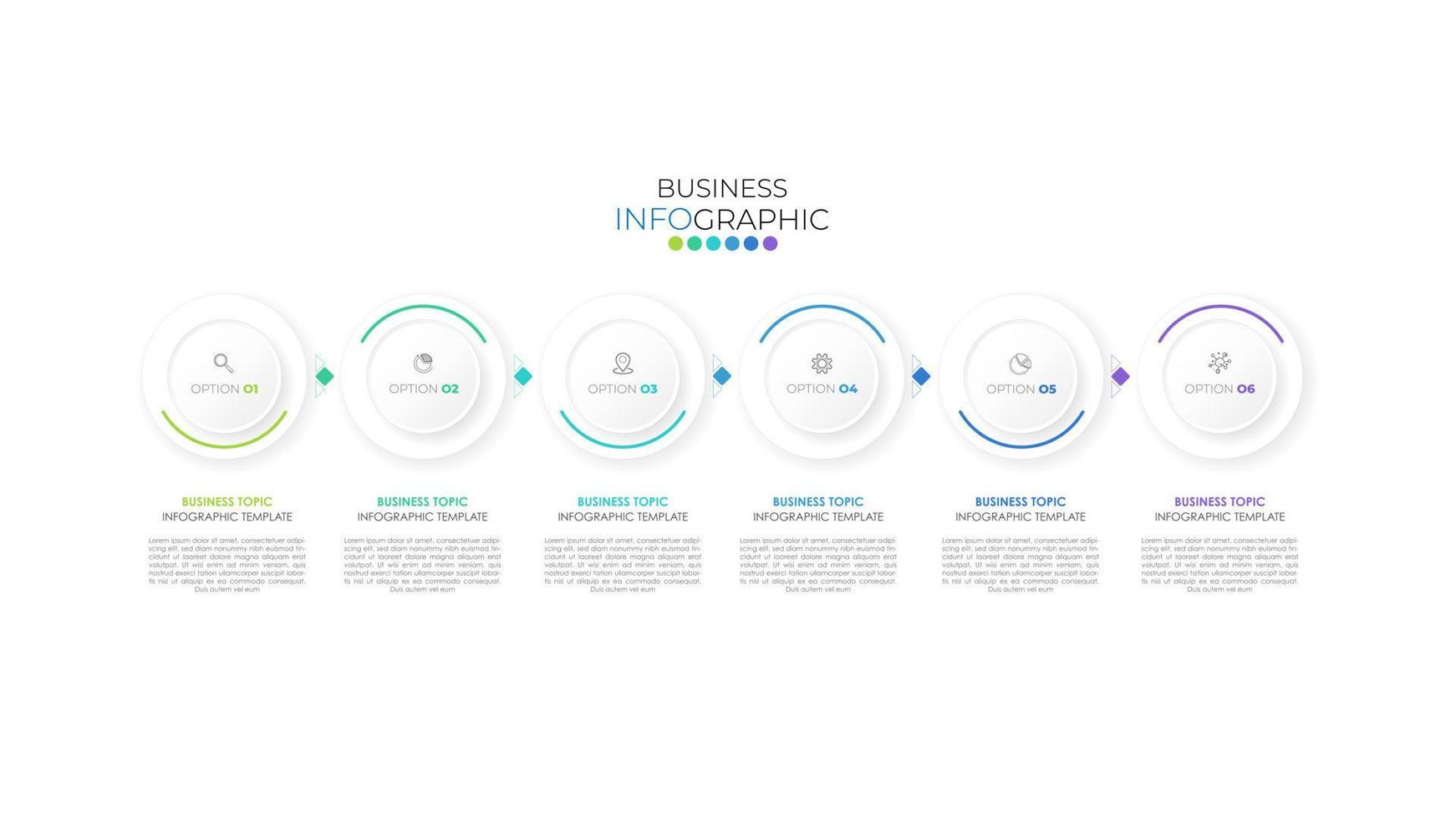 Infographic design template can be used for presentation, banner, graphic, business flow and diagram. Modern flat Timeline template with 6 option, parts, step for process. Abstract template. vector