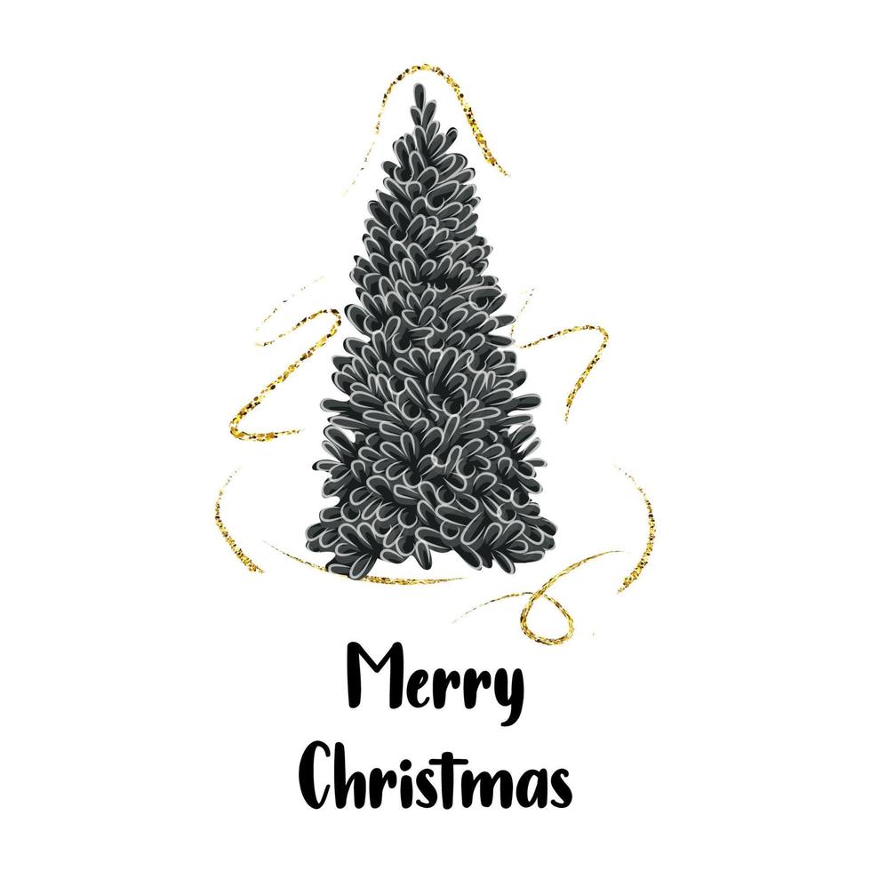 pegatina navideña, etiqueta o tarjeta de felicitación con árbol de navidad, ilustración vectorial vector