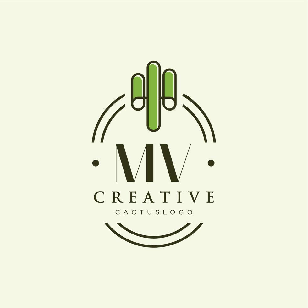 vector de logotipo de cactus verde de letra inicial mv